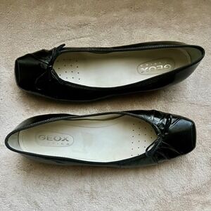 Geox Respira Women 10-10.5 EU 41 Black Patent Leather Square Toe Ballet Flats